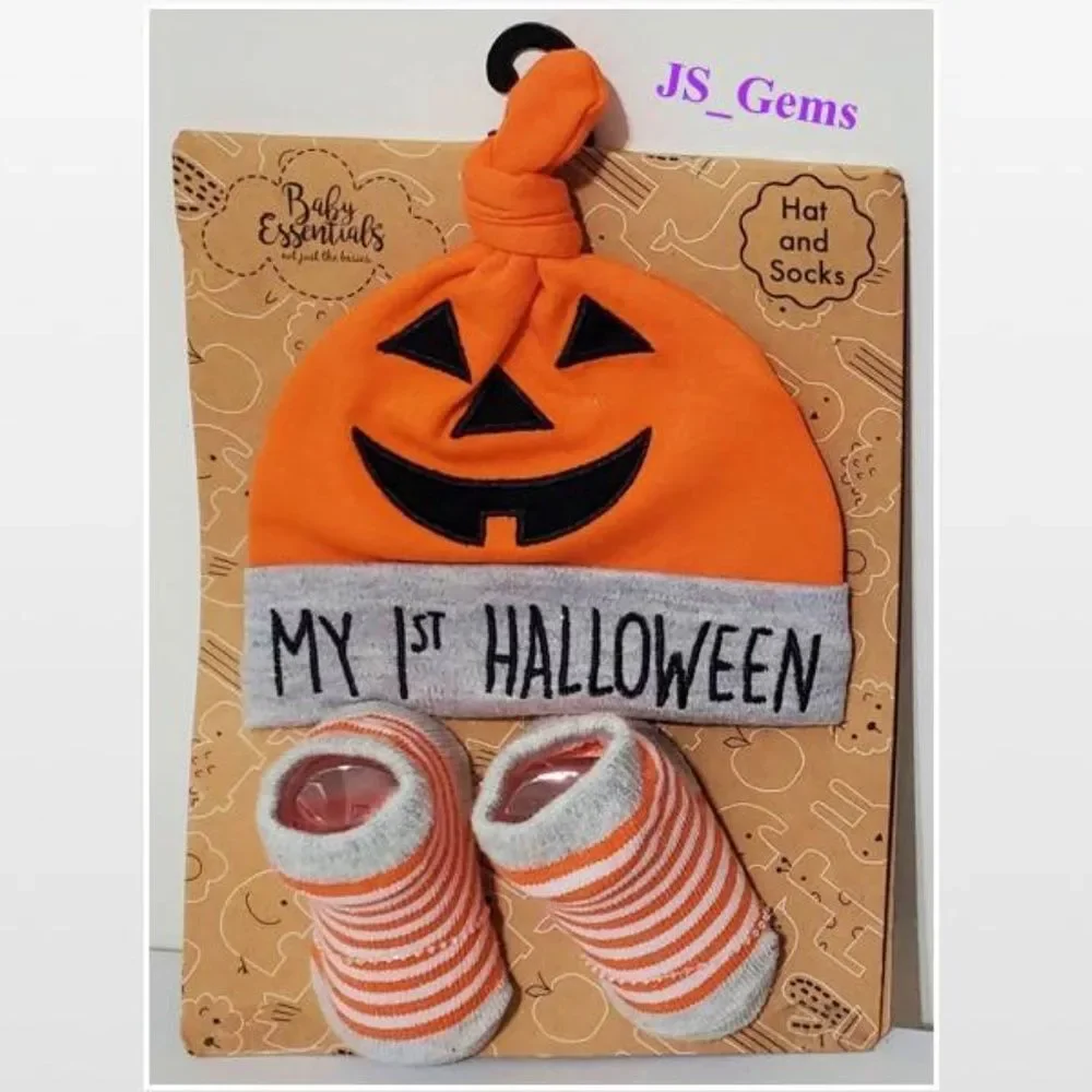 New Hat & Sock Pumpkin Halloween Set 0-6 Months